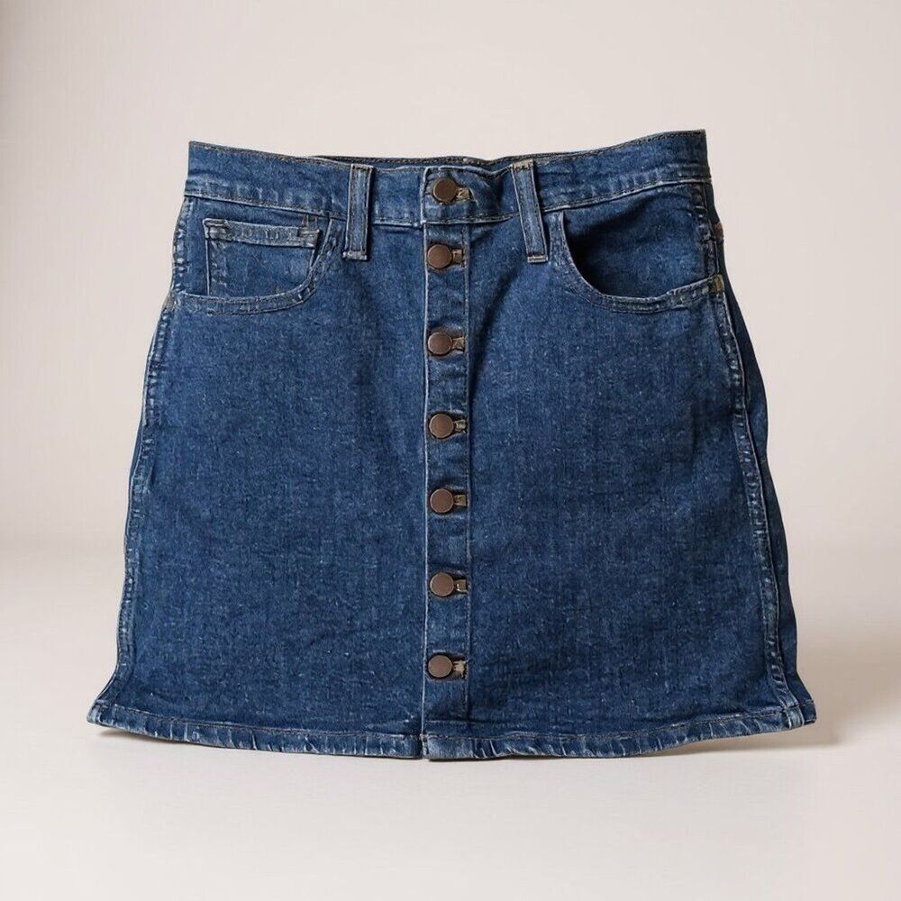 Madewell Denim Mini Skirt Button Front Dark Wash High Waisted Sz 25 NWOT Boho - Picture 2 of 6